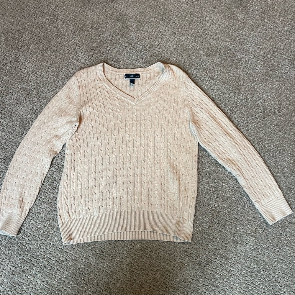 Talbots Cream V-Neck Sweater Classic Knit